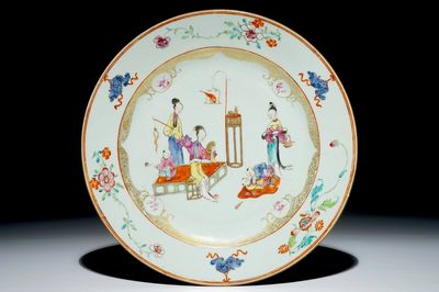 A Chinese famille rose charger with "long elizas" and little boys, Qianlong