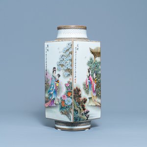 A Chinese famille rose cong vase, signed Zhang Songmao, dated 2002 — 照片 1