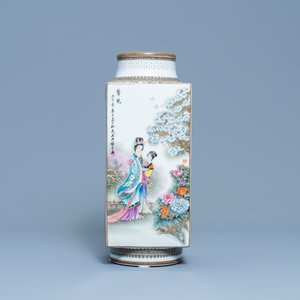 A Chinese famille rose cong vase, signed Zhang Songmao, dated 2002 — 照片 3