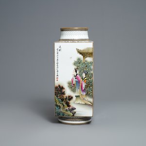 A Chinese famille rose cong vase, signed Zhang Songmao, dated 2002 — 照片 3