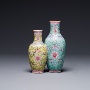 A Chinese famille rose conjoined vase with lotus scrolls, Qianlong mark, 19th C. — photo 2