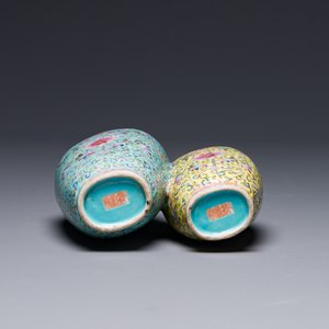 A Chinese famille rose conjoined vase with lotus scrolls, Qianlong mark, 19th C. — photo 4