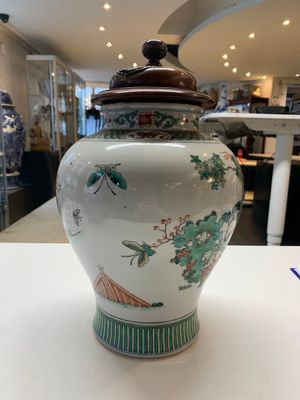 A Chinese famille rose coral-red-ground vase and a famille verte vase, 19th C. — 照片 19