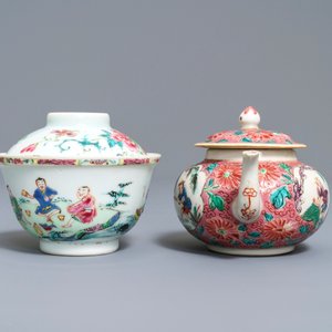 A Chinese famille rose covered bowl and a teapot, Yongzheng — photo 3