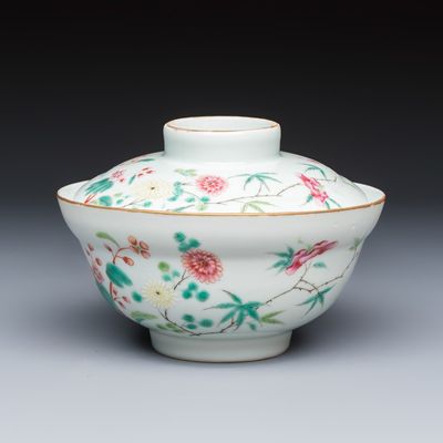 A Chinese famille rose covered bowl with floral design, Republic