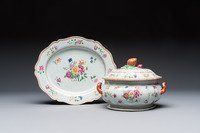 A Chinese famille rose covered tureen and stand with floral design, Qianlong