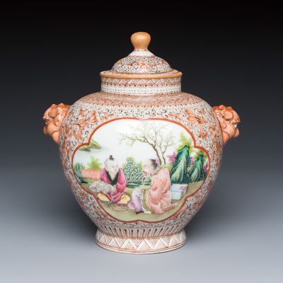 A Chinese famille rose covered vase with figures and a poem, Republic