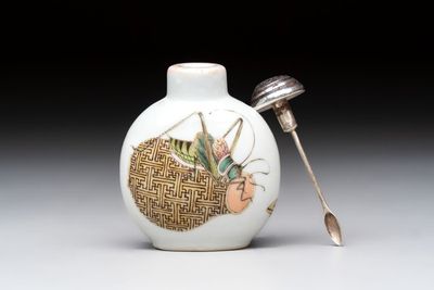 A Chinese famille rose 'cricket' snuff bottle, Daoguang mark and of the period