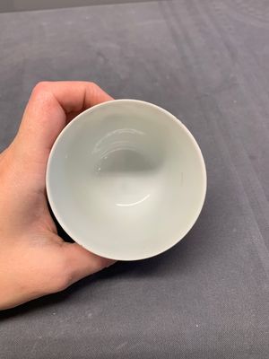 A Chinese famille rose cup and saucer with a lady playing flute, a boy and a phoenix, Qianlong — photo 12