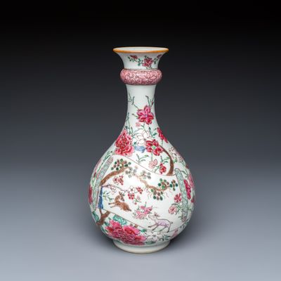 A Chinese famille rose 'Deer Scroll and Flowers' vase, Qianlong