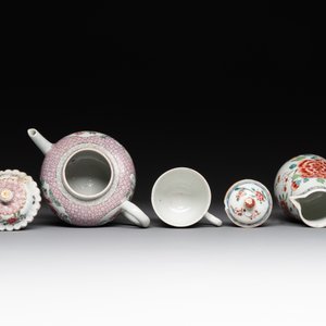 A Chinese famille rose dish, a teapot, a milk jug and a cup, Yongzheng/Qianlong — photo 9
