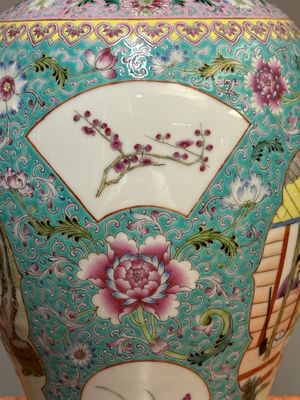 A Chinese famille rose dish with figural design and a 'rice production' vase, Qianlong mark, 20th C. — 照片 17