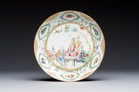 A Chinese famille rose 'Doctor's Visit' plate after Cornelis Pronk, Qianlong