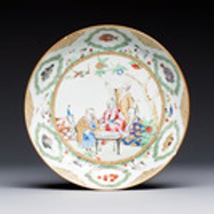 A Chinese famille rose 'Doctor's Visit' plate after Cornelis Pronk, Qianlong — photo 1
