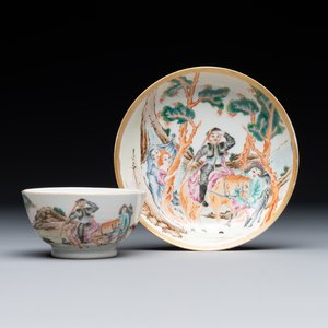A Chinese famille rose 'Don Quixote' cup and saucer, 18/19th C. — 照片 1