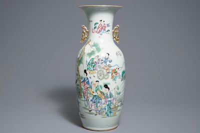 A Chinese famille rose double design vase, 19/20th C.