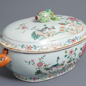 A Chinese famille rose 'double peacock' tureen and cover, Qianlong — photo 8