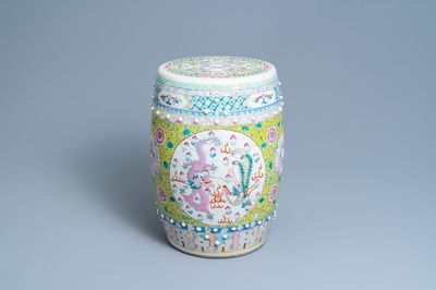 A Chinese famille rose 'dragon and phoenix' garden seat, 19th C.