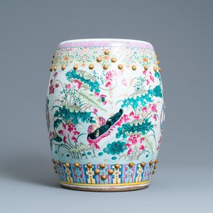 A Chinese famille rose 'ducks in a lotus pond' garden seat, 19th C. — 照片 1
