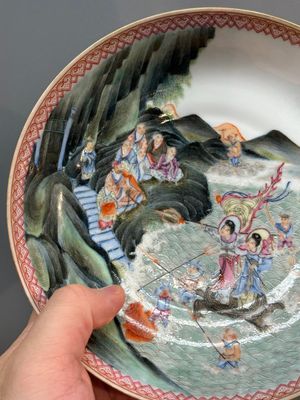 A Chinese famille rose eggshell 'immortals' plate, Qianlong mark, 20th C. — photo 2