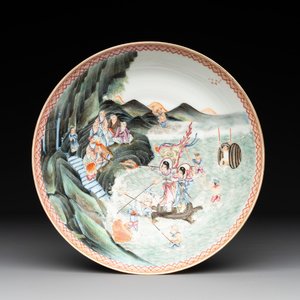 A Chinese famille rose eggshell 'immortals' plate, Qianlong mark, 20th C. — photo 1