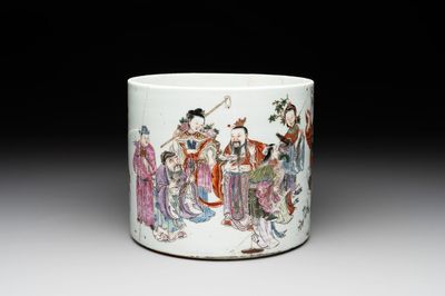 A Chinese famille rose 'Eight Immortals' brush pot, 19th C.