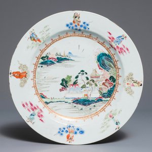 A Chinese famille rose "Eight Immortals" charger with a central landscape, Qianlong — 照片 1