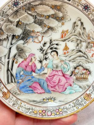 A Chinese famille rose 'erotic subject' cup and saucer, Yongzheng/Qianlong — photo 8