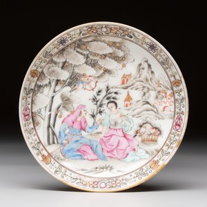 A Chinese famille rose 'erotic subject' cup and saucer, Yongzheng/Qianlong — photo 2