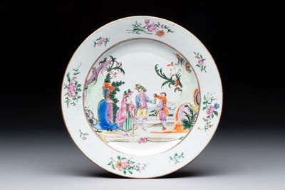 A Chinese famille rose 'European subject' plate, Qianlong, ca. 1760
