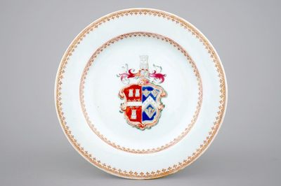 A Chinese famille rose export porcelain armorial plate, Qianlong, 18th C.