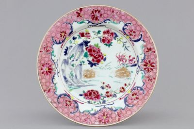 A Chinese famille rose export porcelain quails plate, Qianlong, 18th C.