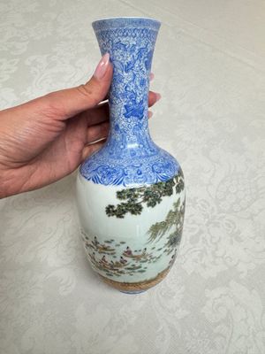 A Chinese famille rose 'Figures at a Lotus Pond' vase, Qianlong mark, 20th C. — photo 2