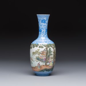 A Chinese famille rose 'Figures at a Lotus Pond' vase, Qianlong mark, 20th C. — photo 2