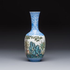 A Chinese famille rose 'Figures at a Lotus Pond' vase, Qianlong mark, 20th C. — photo 3