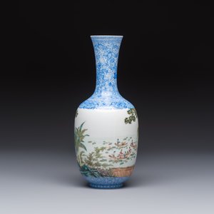 A Chinese famille rose 'Figures at a Lotus Pond' vase, Qianlong mark, 20th C. — photo 4