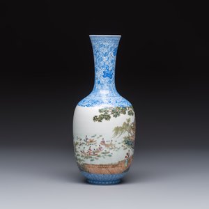 A Chinese famille rose 'Figures at a Lotus Pond' vase, Qianlong mark, 20th C. — photo 5
