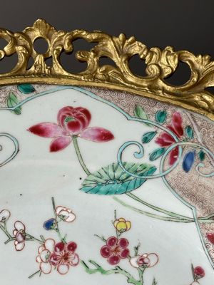 A Chinese famille rose 'flower basket' dish with gilt bronze mount, Yongzheng — photo 4