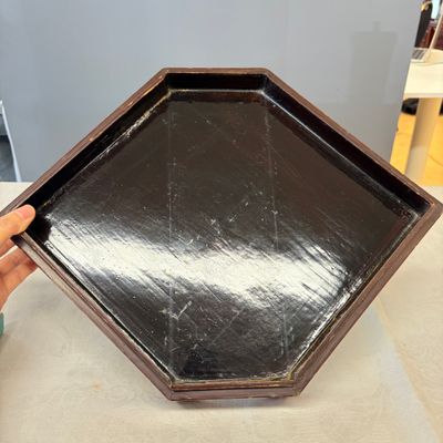 A Chinese famille rose 'Foreigners Hunting' six-piece sweetmeat set on a wooden tray — photo 31