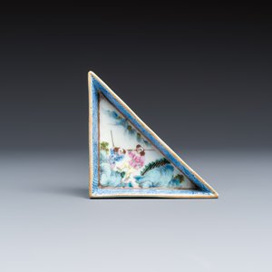 A Chinese famille rose 'Foreigners Hunting' six-piece sweetmeat set on a wooden tray — photo 13
