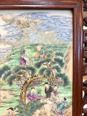 A Chinese famille rose 'gathering of sages' plaque, mounted in a wooden frame, Republic — photo 3