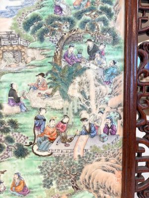A Chinese famille rose 'gathering of sages' plaque, mounted in a wooden frame, Republic — photo 5