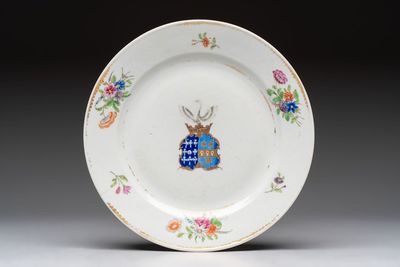 A Chinese famille rose gilt-decorated armorial plate, Qianlong