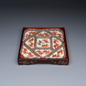 A Chinese famille rose 'Goldfish' nine-piece sweetmeat set in a gilt-lacquered box and cover — photo 3