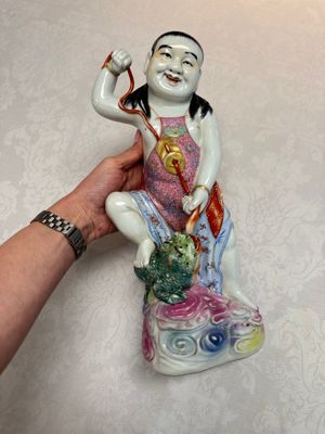 A Chinese famille rose group of Liu Hai and his three-legged toad, Wei Hongtai Zao 魏洪泰造 mark, Republic — photo 2