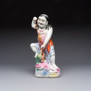 A Chinese famille rose group of Liu Hai and his three-legged toad, Wei Hongtai Zao 魏洪泰造 mark, Republic — photo 1