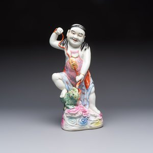 A Chinese famille rose group of Liu Hai and his three-legged toad, Wei Hongtai Zao 魏洪泰造 mark, Republic — photo 2