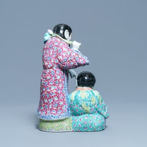 A Chinese famille rose group of two boys with a bat, seal mark, Republic — photo 4