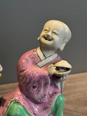 A Chinese famille rose 'Hehe Erxian' group on a wooden stand, Qianlong — photo 6