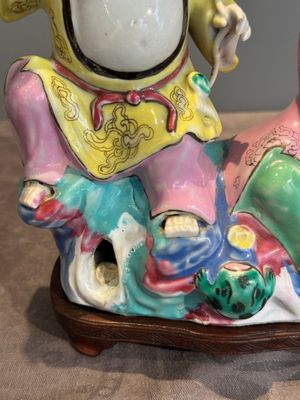 A Chinese famille rose 'Hehe Erxian' group on a wooden stand, Qianlong — photo 8